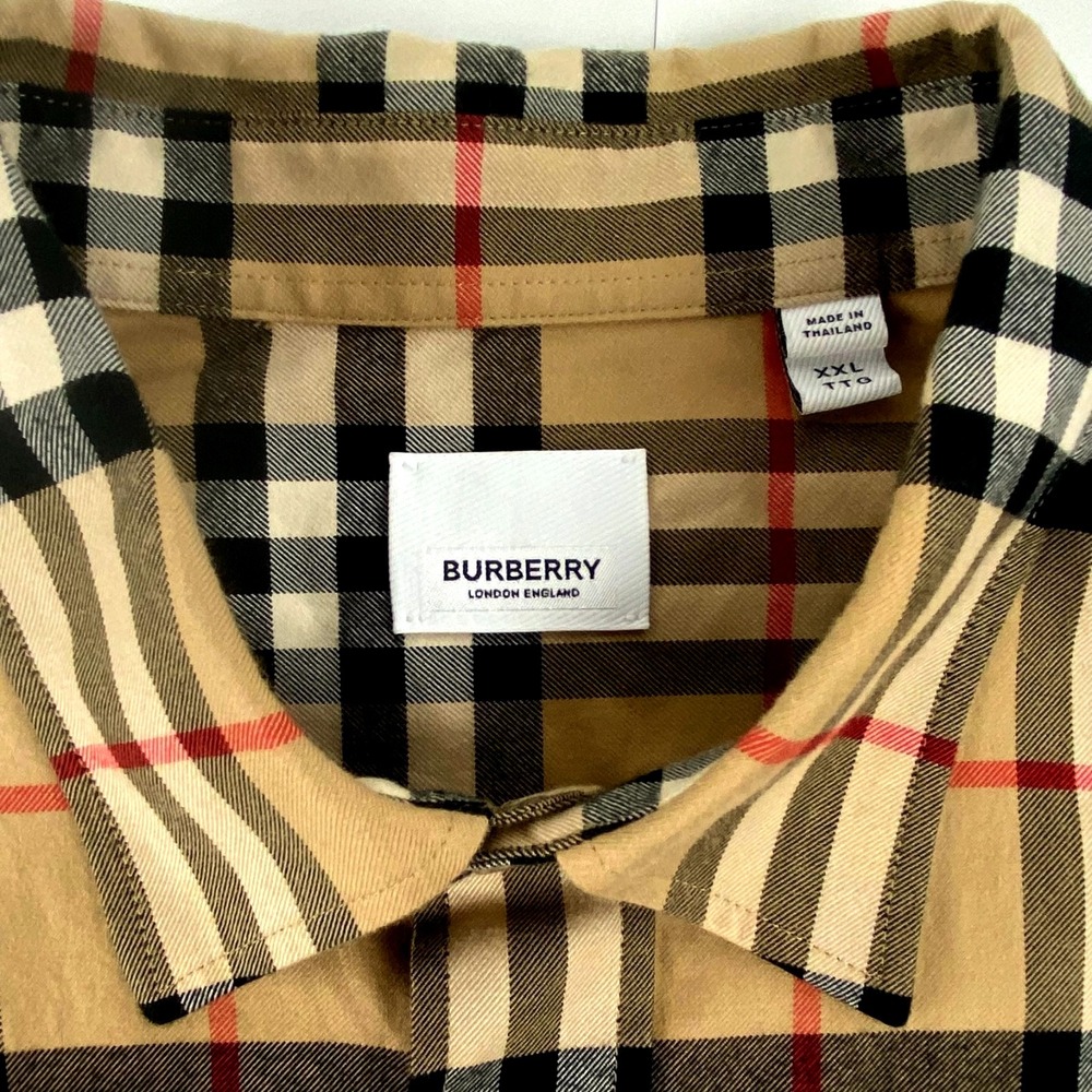 Burberry London Long Sleeve Shirt Women's XXL Button Up Pocket Cotton Plaid LKNU - Picture 7 of 7